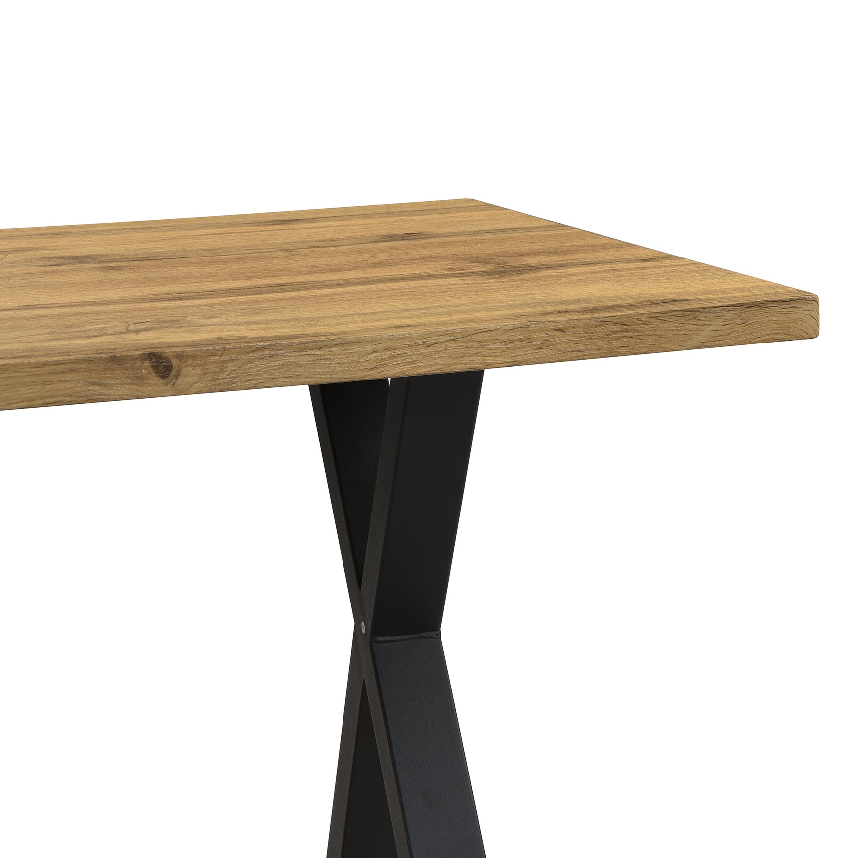Modern industrial dining table 140x80 cm in oak effect with crossed feet in black metal