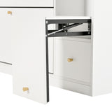 Weißer Schuhschrank 119x24x122 cm mit 3 kippbaren Schubladen, Aufbewahrungsschublade, verstellbaren Einlegeböden und Klappbank