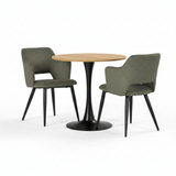Round Table Table Table Table Timber Ø80 cm with 4 black velvet chairs, modern and comfortable style