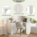 Bureau d'angle pivotant en L blanc de 110 cm, avec 3 placards de rangement, portes à fermeture douce et étagères réglables, idéal pour un bureau ou un studio de beauté