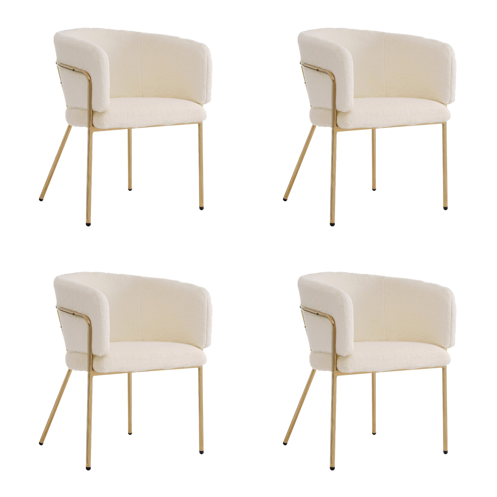 Lot de 4 chaise de loisirs individuelle en imitation de velours de lapin Chaise élégante à quatre pieds en métal beige pour salon chambre à coucher et salle à manger