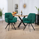 Conjunto de 4 cómodas sillas de comedor en tela beige y verde con reposabrazos - CALF GREEN+BEIGE