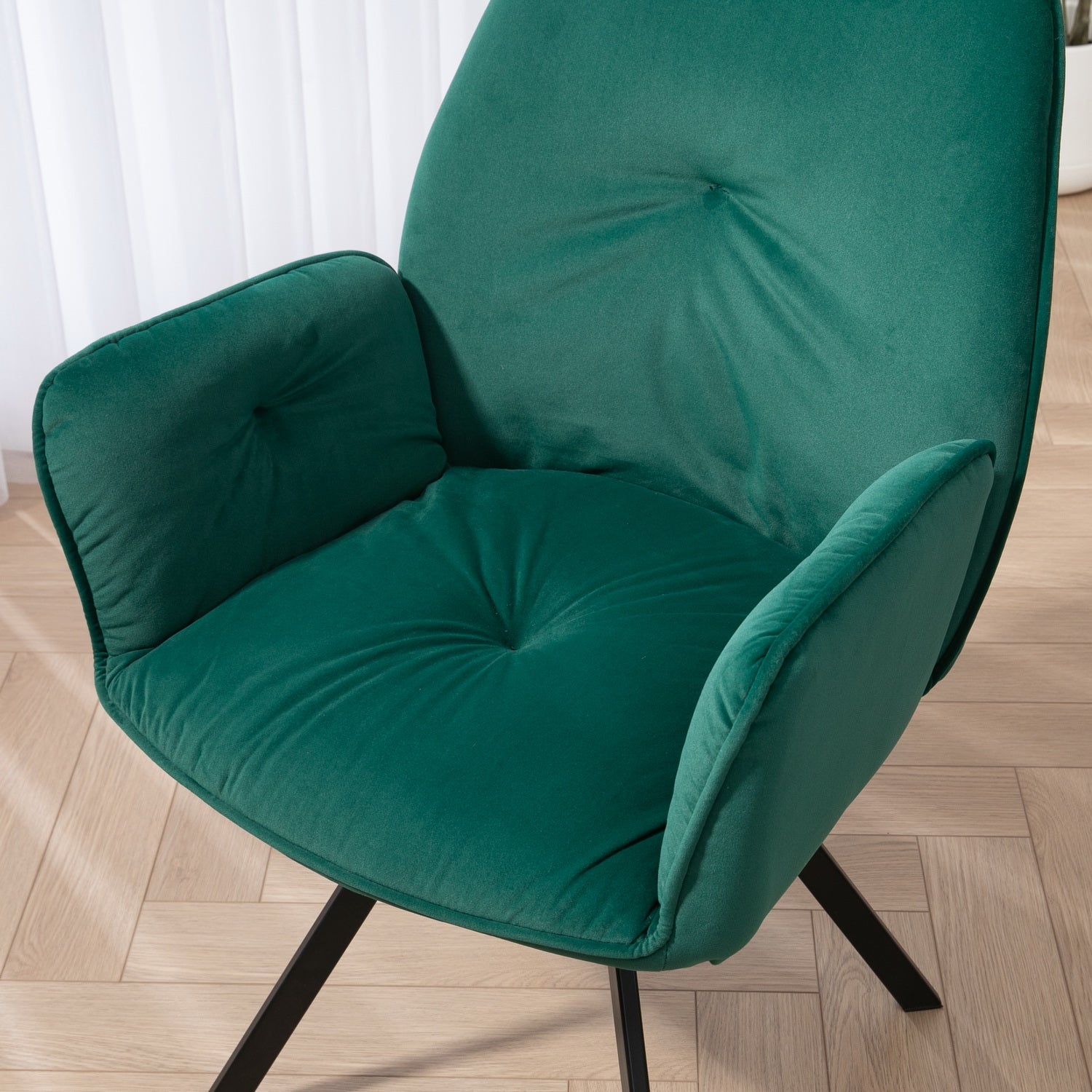 Conjunto de 4 cómodas sillas de comedor en tela beige y verde con reposabrazos - CALF GREEN+BEIGE