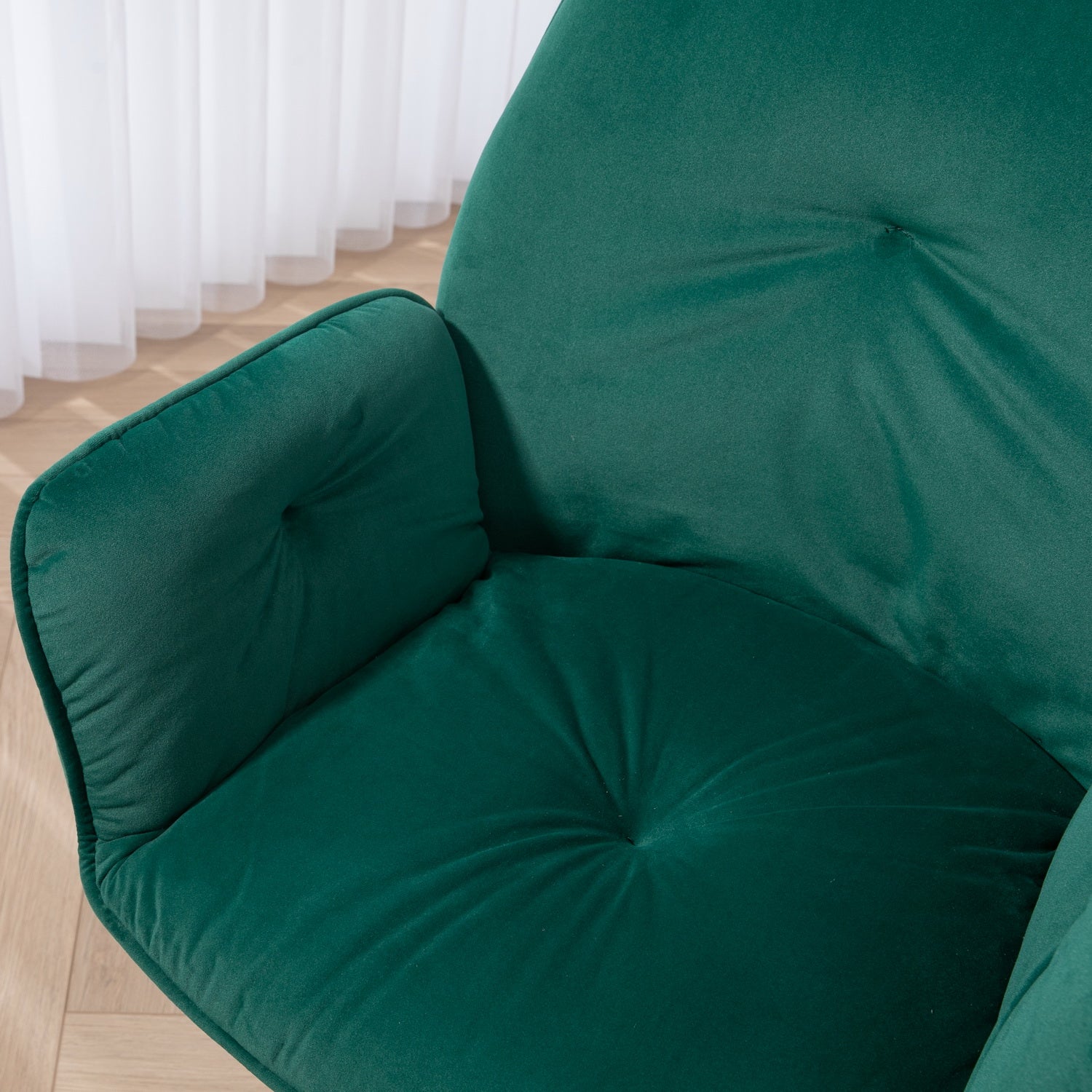 Conjunto de 4 cómodas sillas de comedor en tela beige y verde con reposabrazos - CALF GREEN+BEIGE