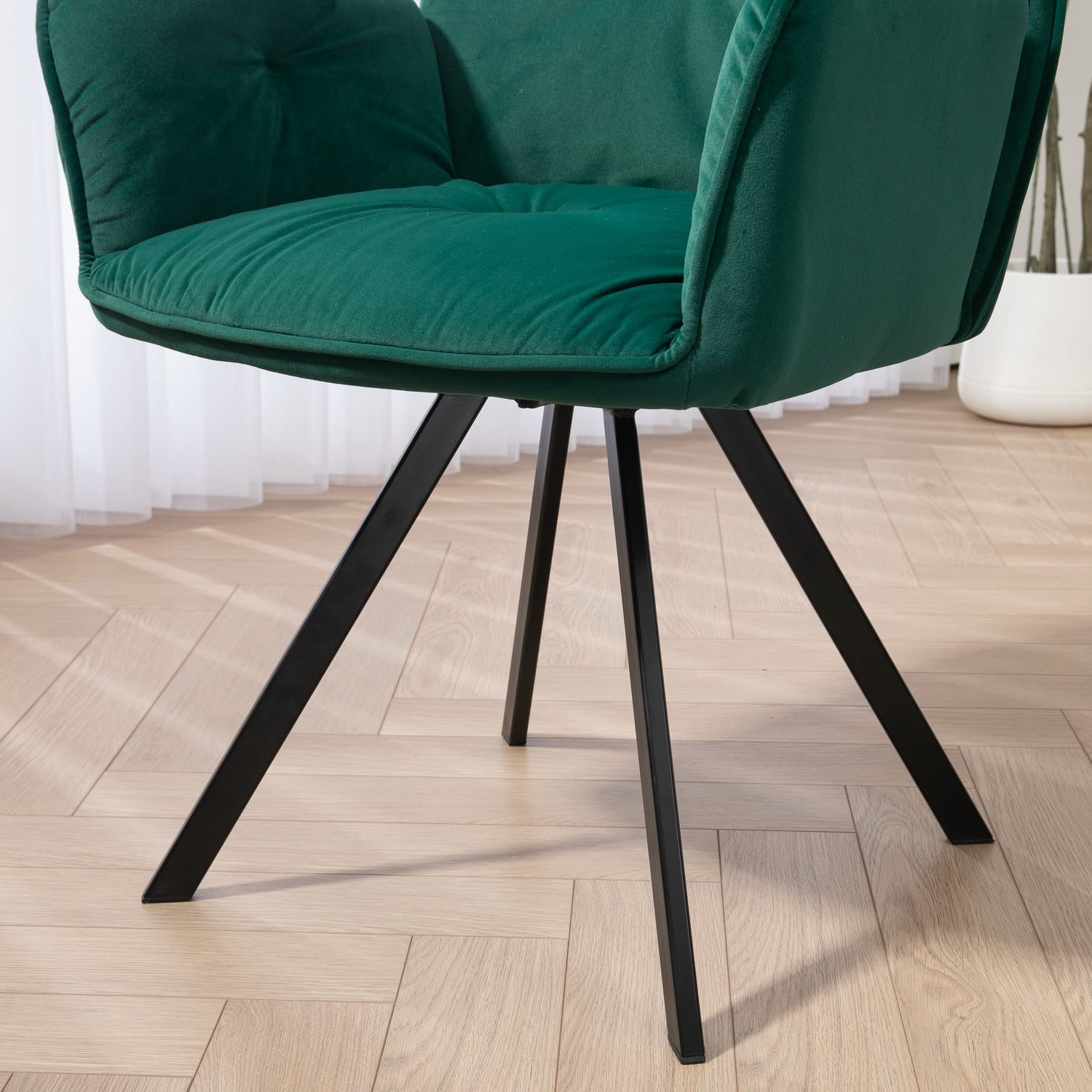 Conjunto de 4 cómodas sillas de comedor en tela beige y verde con reposabrazos - CALF GREEN+BEIGE