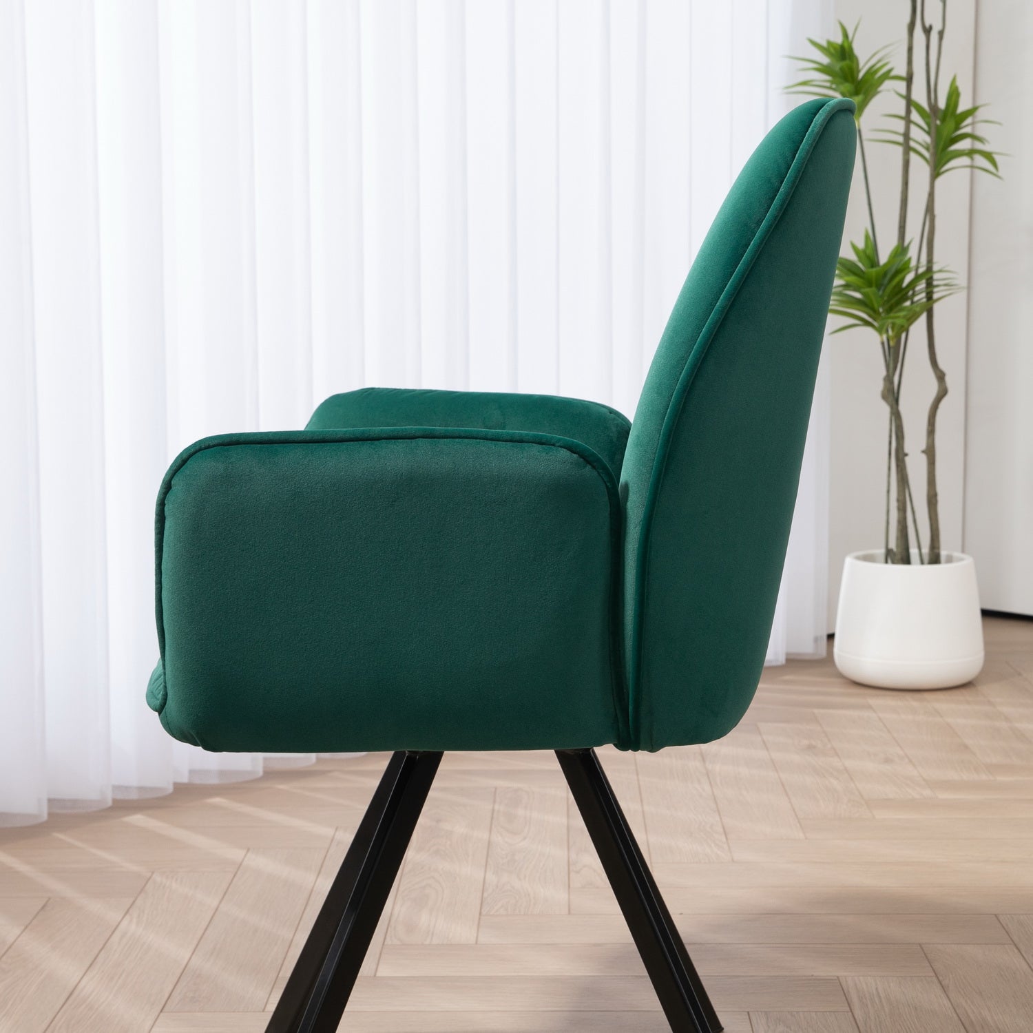 Conjunto de 4 cómodas sillas de comedor en tela beige y verde con reposabrazos - CALF GREEN+BEIGE
