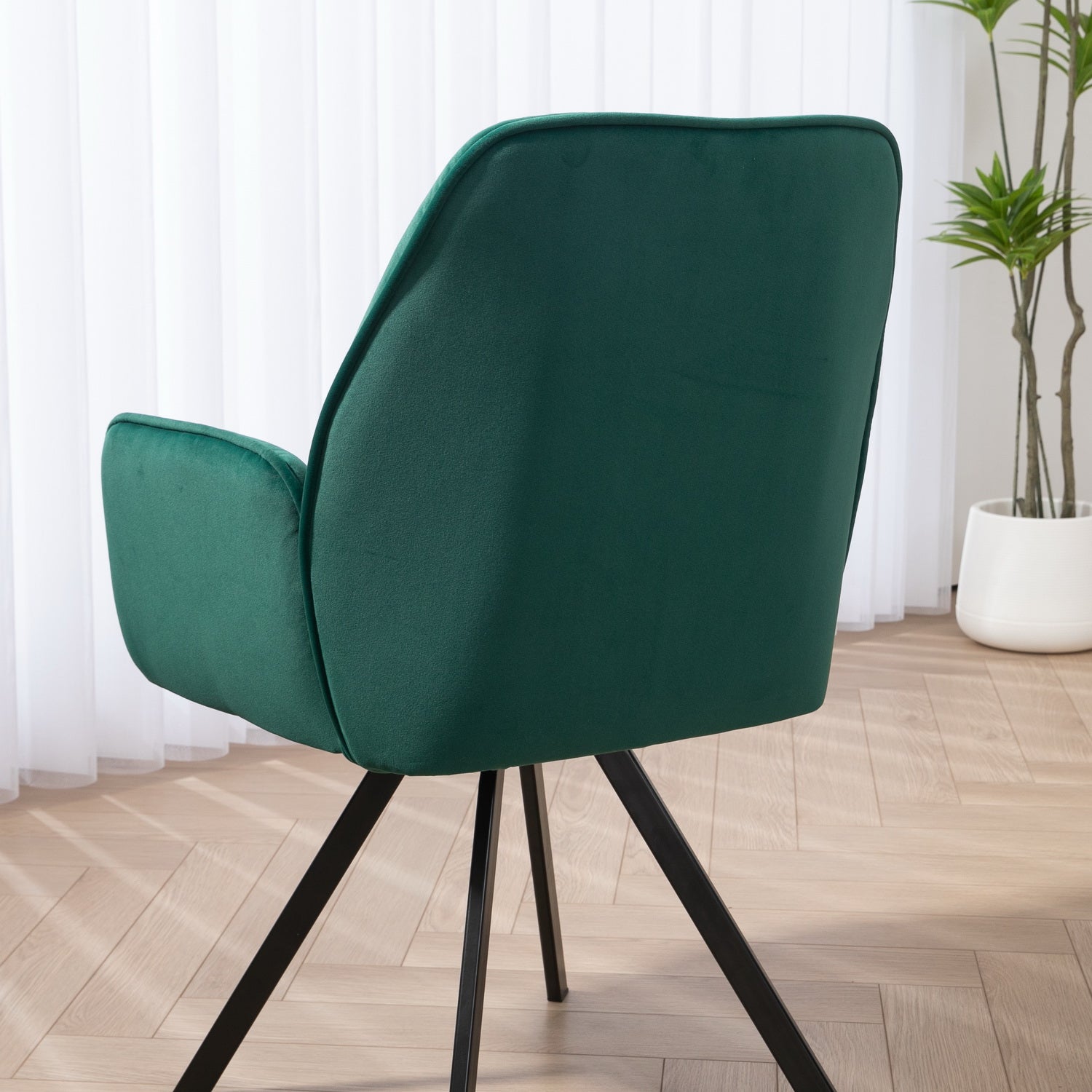 Conjunto de 4 cómodas sillas de comedor en tela beige y verde con reposabrazos - CALF GREEN+BEIGE