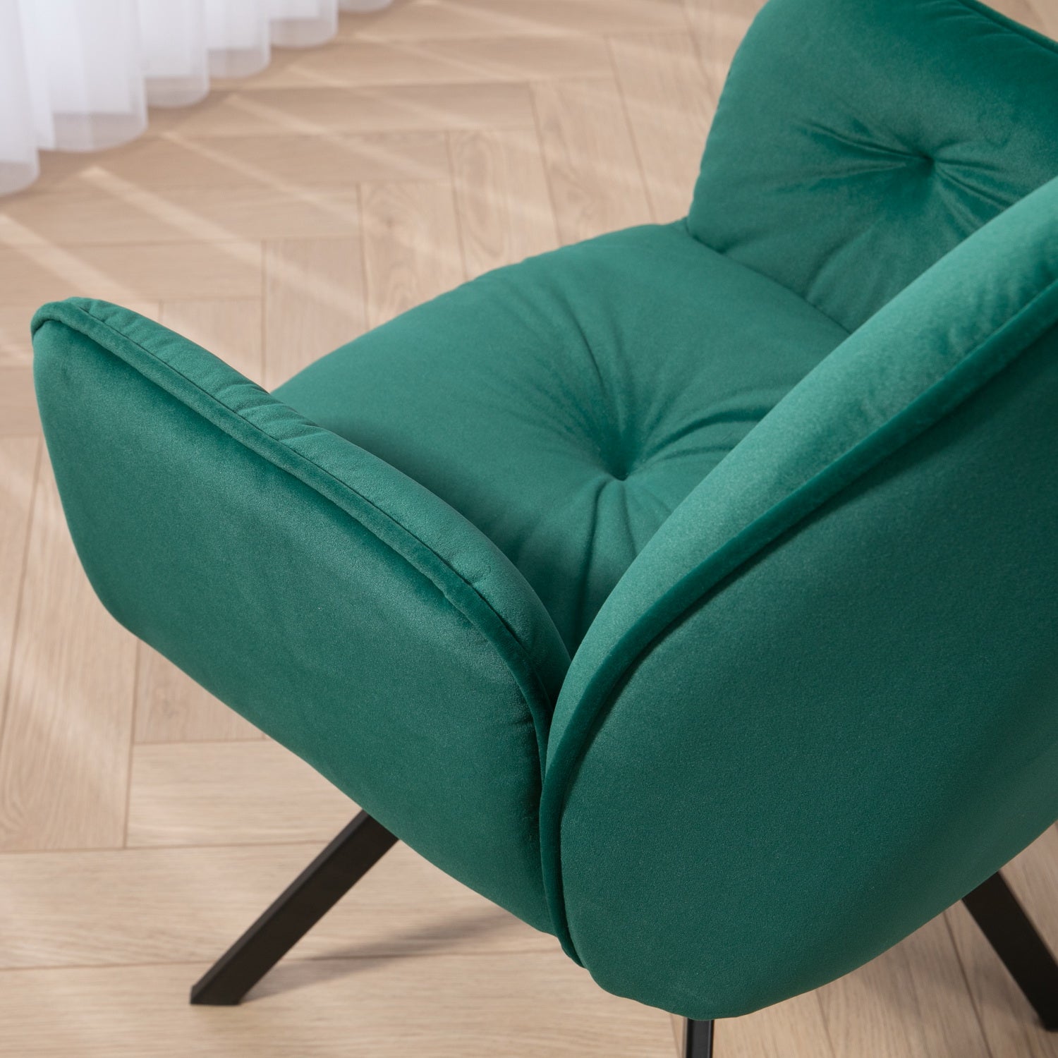 Conjunto de 4 cómodas sillas de comedor en tela beige y verde con reposabrazos - CALF GREEN+BEIGE