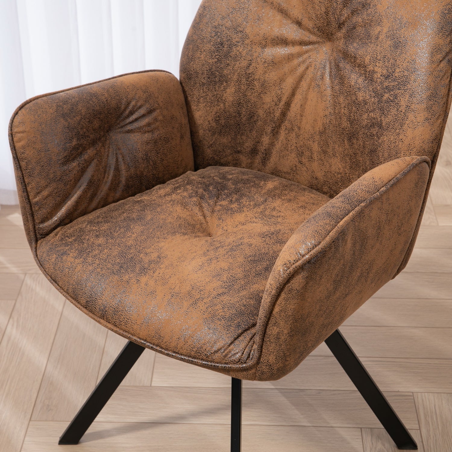 Conjunto de 4 cómodas sillas de comedor de ante con reposabrazos - CALF SUEDE BROWN 4PCS