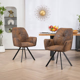 Conjunto de 4 cómodas sillas de comedor de ante con reposabrazos - CALF SUEDE BROWN 4PCS