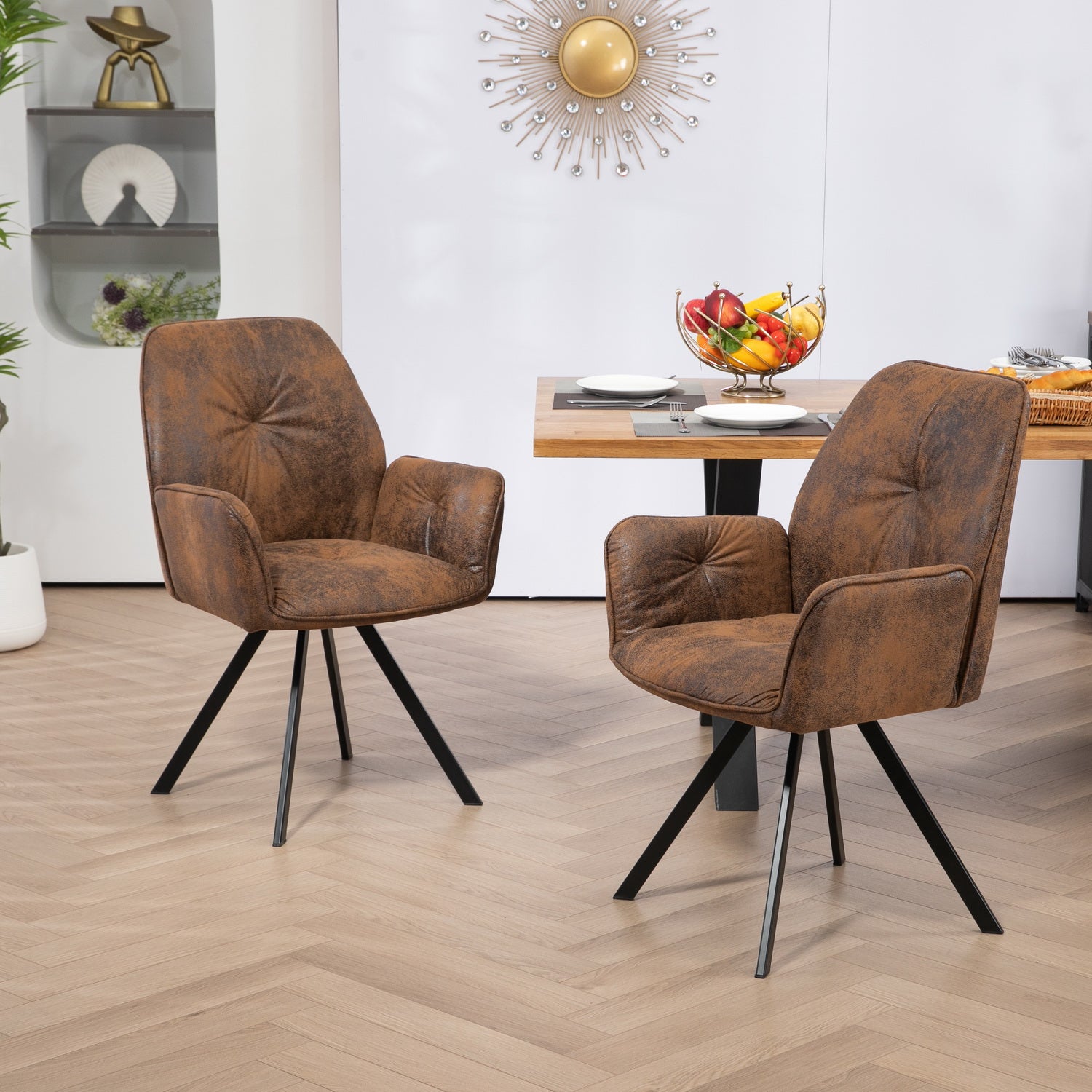 Chaises De Salle à Manger En Chenille - Lot De 4, Pieds Métal, Dossier Ergonomique, Capacité 250 Lb - Kaki - 12