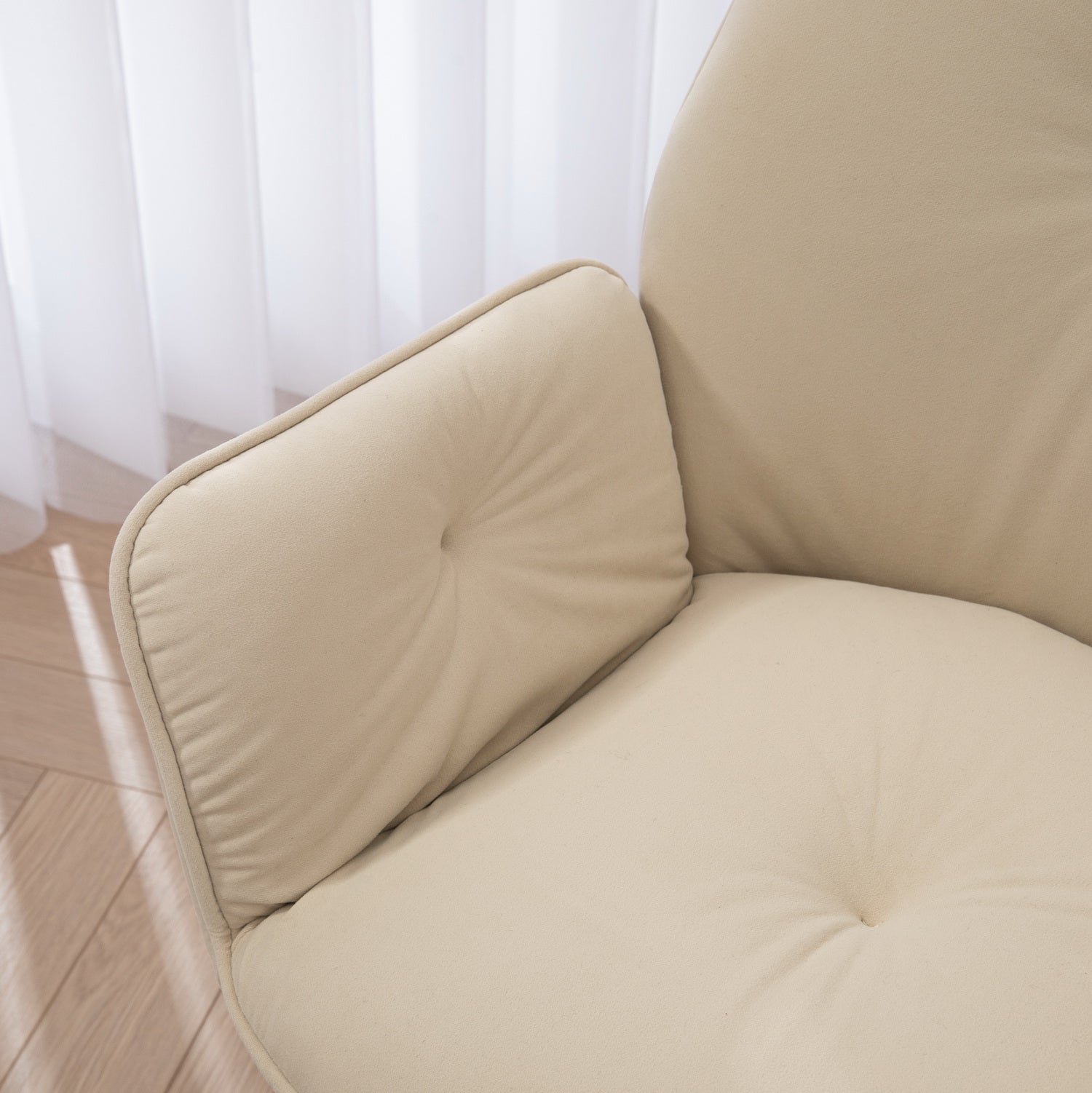 Conjunto de 4 cómodas sillas de comedor en tela beige y verde con reposabrazos - CALF GREEN+BEIGE