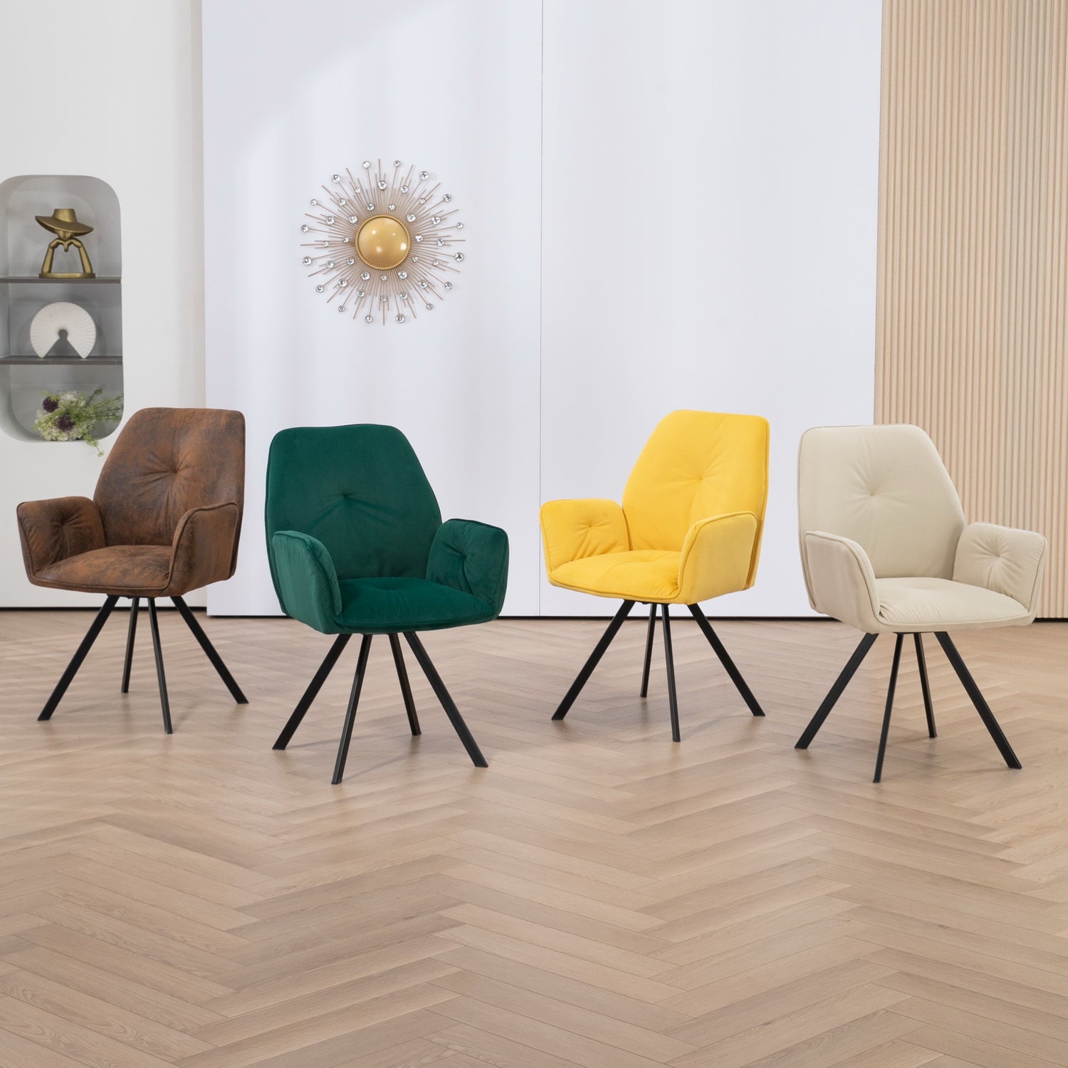 Conjunto de 4 cómodas sillas de comedor de ante con reposabrazos - CALF SUEDE BROWN 4PCS