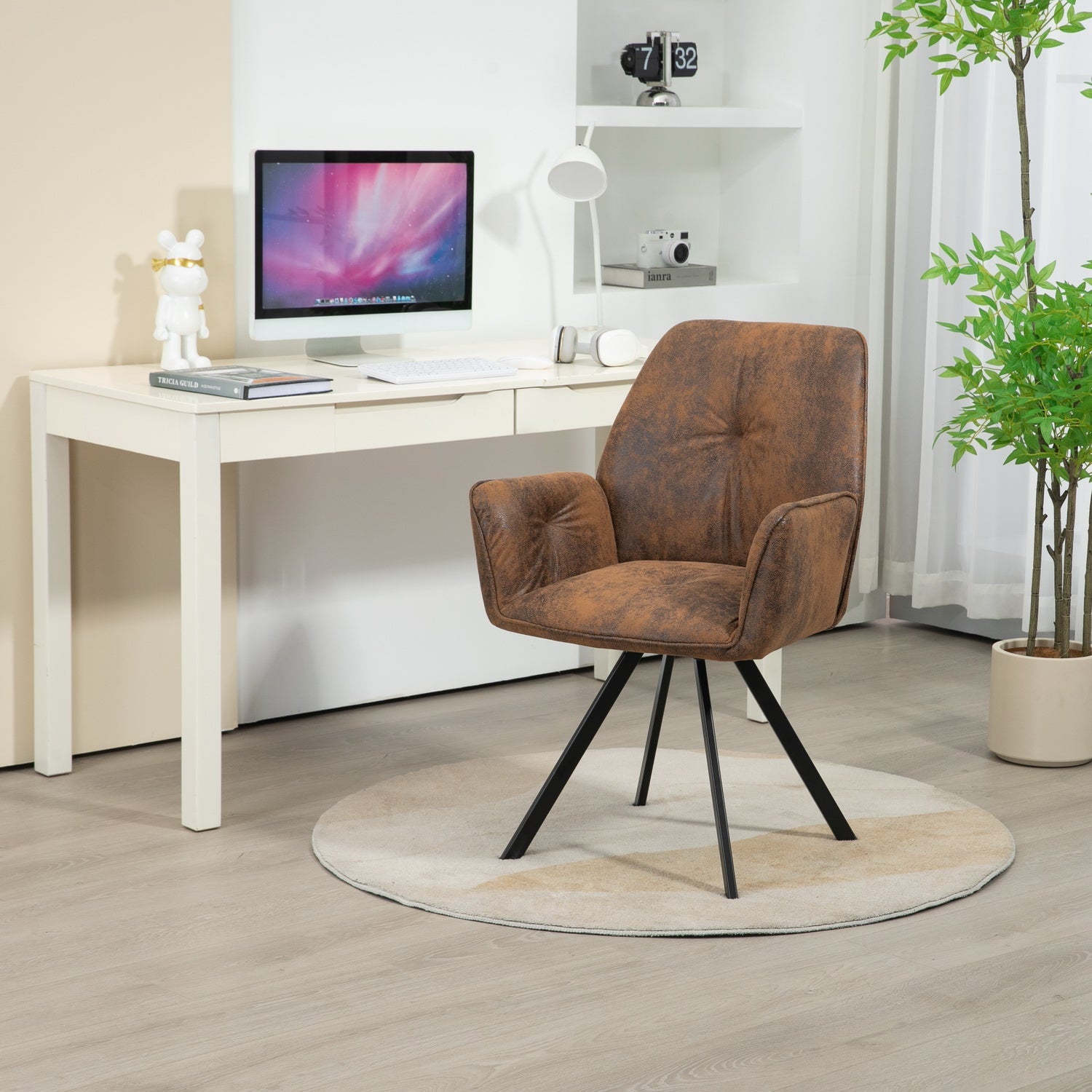 Conjunto de 4 cómodas sillas de comedor de ante con reposabrazos - CALF SUEDE BROWN 4PCS