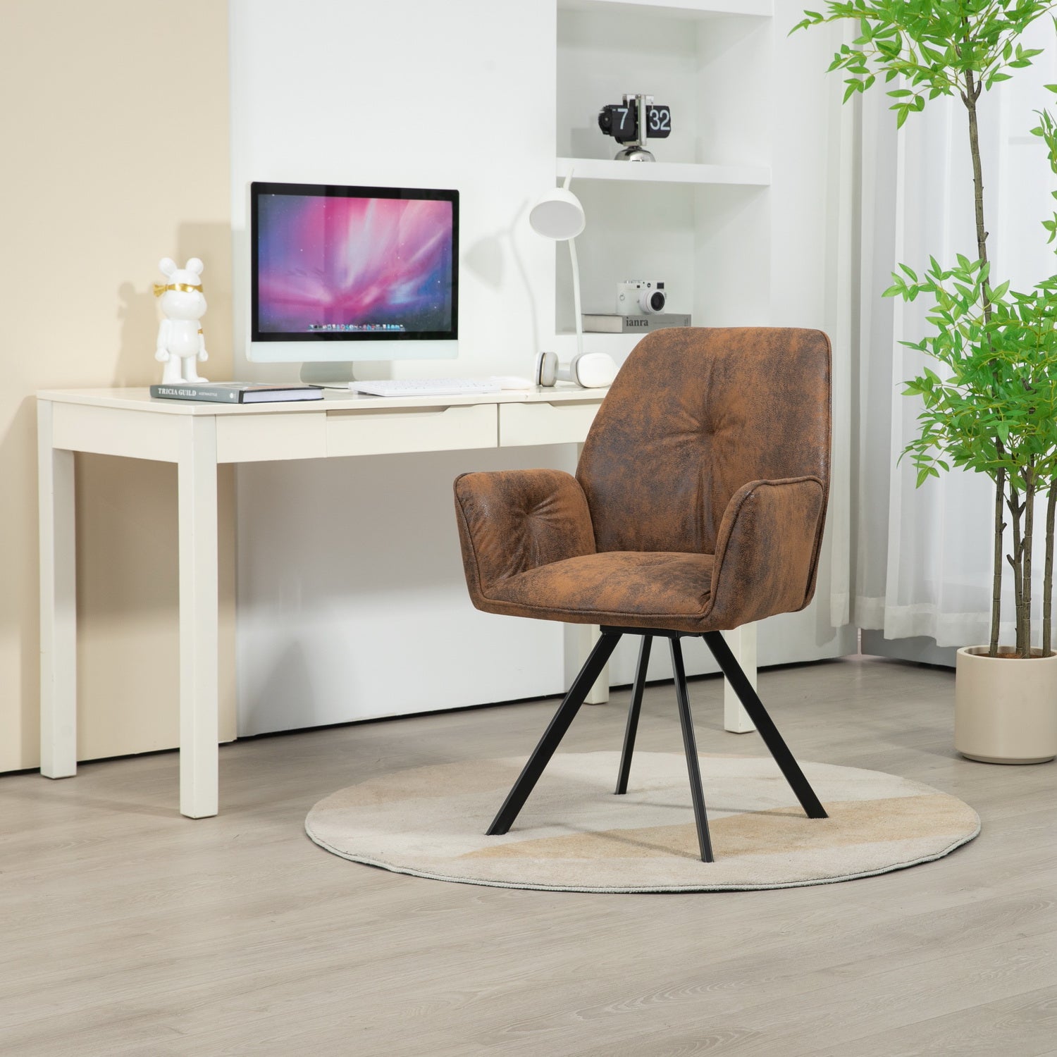 Lot de 2 chaises de salle à manger confortables en suédine avec accoudoirs - CALF SUEDE BROWN