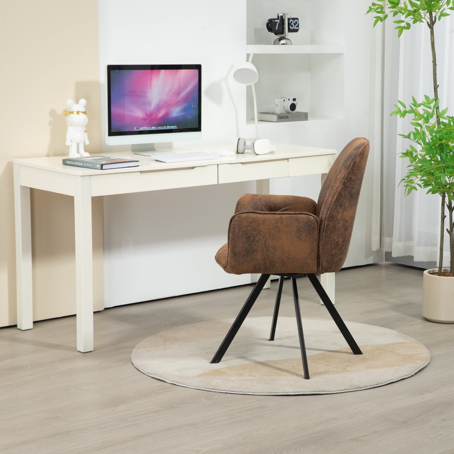 Conjunto de 4 cómodas sillas de comedor de ante con reposabrazos - CALF SUEDE BROWN 4PCS