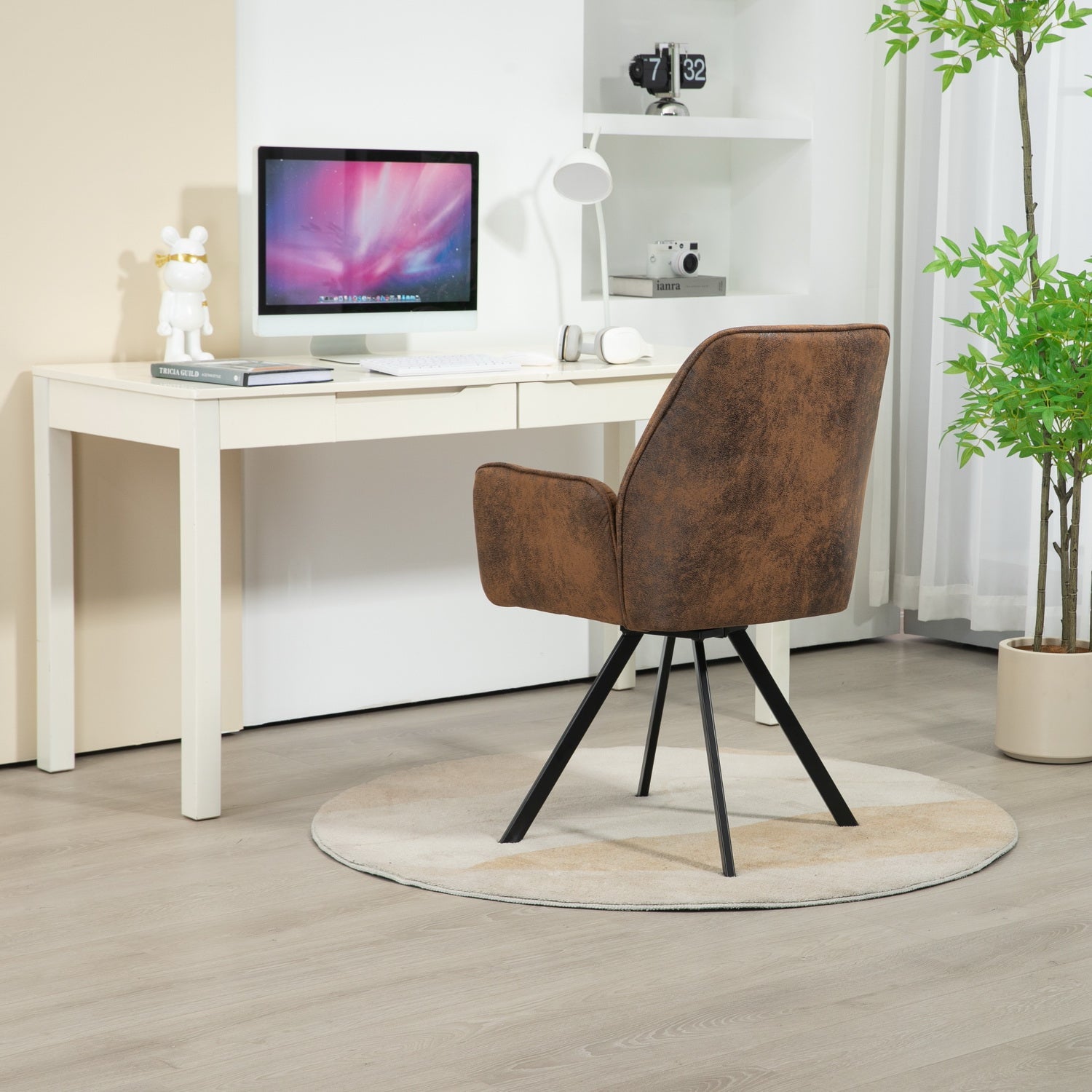 Conjunto de 4 cómodas sillas de comedor de ante con reposabrazos - CALF SUEDE BROWN 4PCS