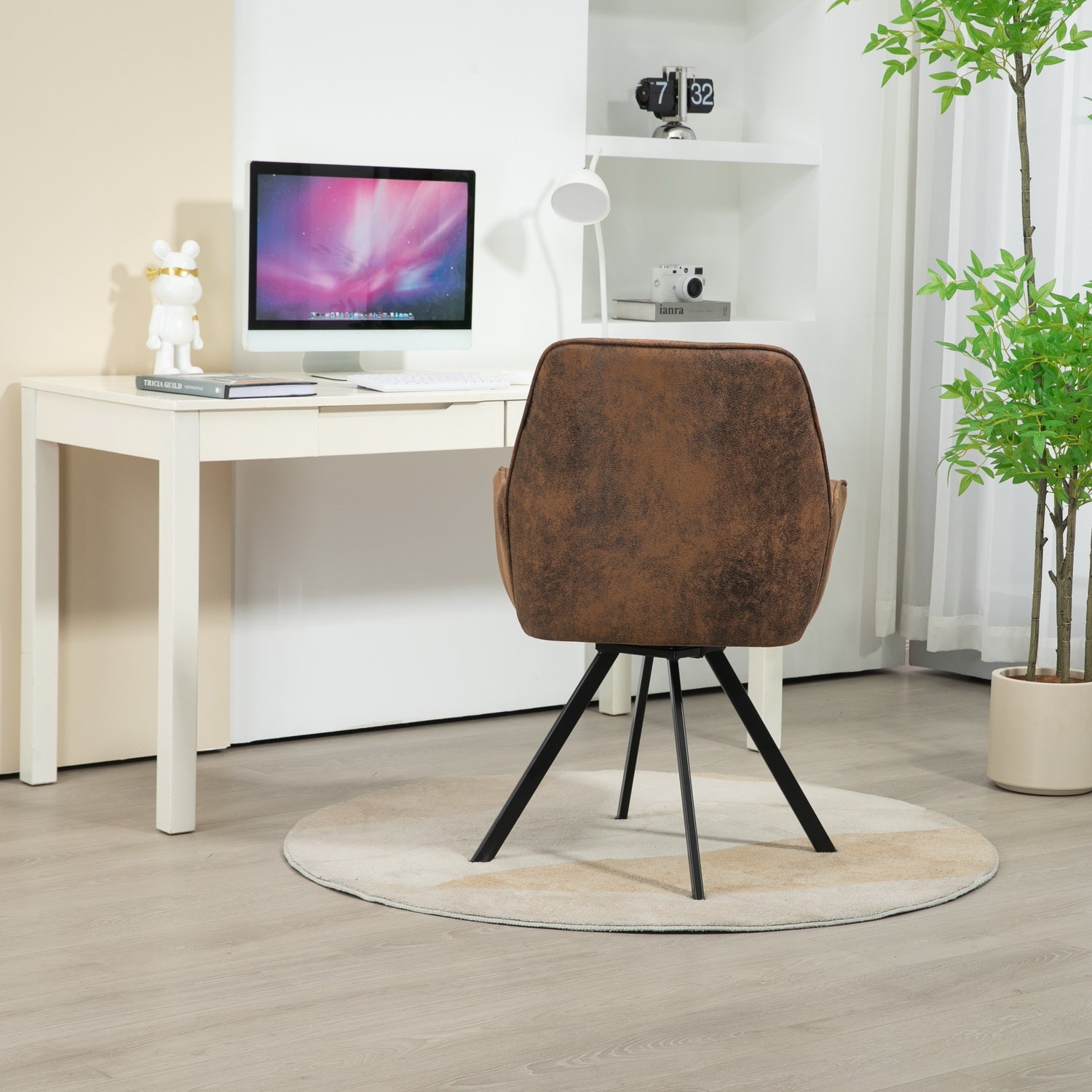 Conjunto de 4 cómodas sillas de comedor de ante con reposabrazos - CALF SUEDE BROWN 4PCS