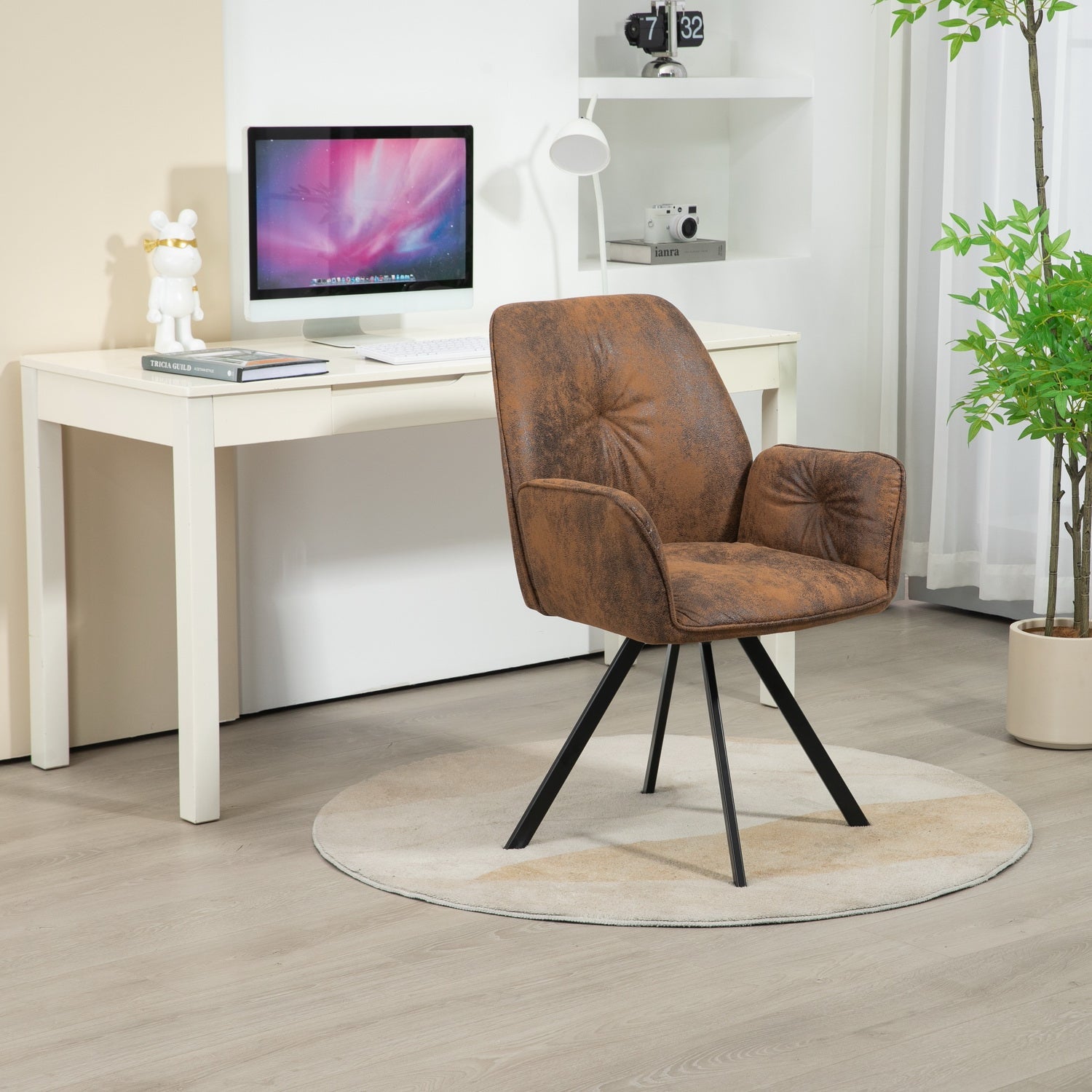 Conjunto de 4 cómodas sillas de comedor de ante con reposabrazos - CALF SUEDE BROWN 4PCS