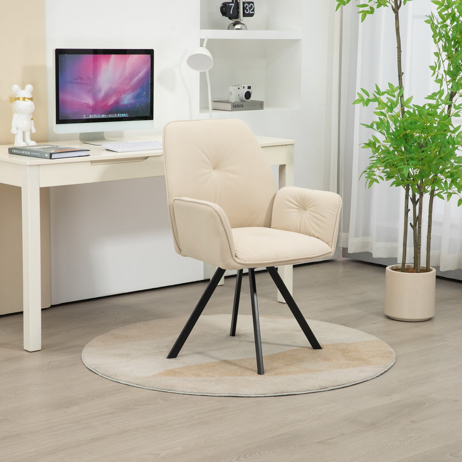 Lot de 2 chaises de salle à manger modernes pivotantes en tissu beige avec accoudoirs - CALF