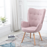 Fauteuil scandinave avec accoudoirs en tissu rose capitonné - KAS