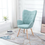 Fauteuil scandinave avec accoudoirs en tissu vert d'eau capitonné - KAS