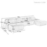 Ensemble de canapés avec accoudoirs incurvés et base antidérapante en tissu velours côtelé doux pour le salon, vert, siège 4+tabouret 2