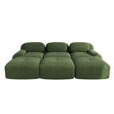 Ensemble de canapés avec accoudoirs incurvés et base antidérapante en tissu velours côtelé doux pour le salon, vert, siège 3 + tabouret 3