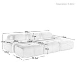 Ensemble de canapés avec accoudoirs incurvés et base antidérapante en tissu velours côtelé doux pour le salon, noir, siège 3 + tabouret 3