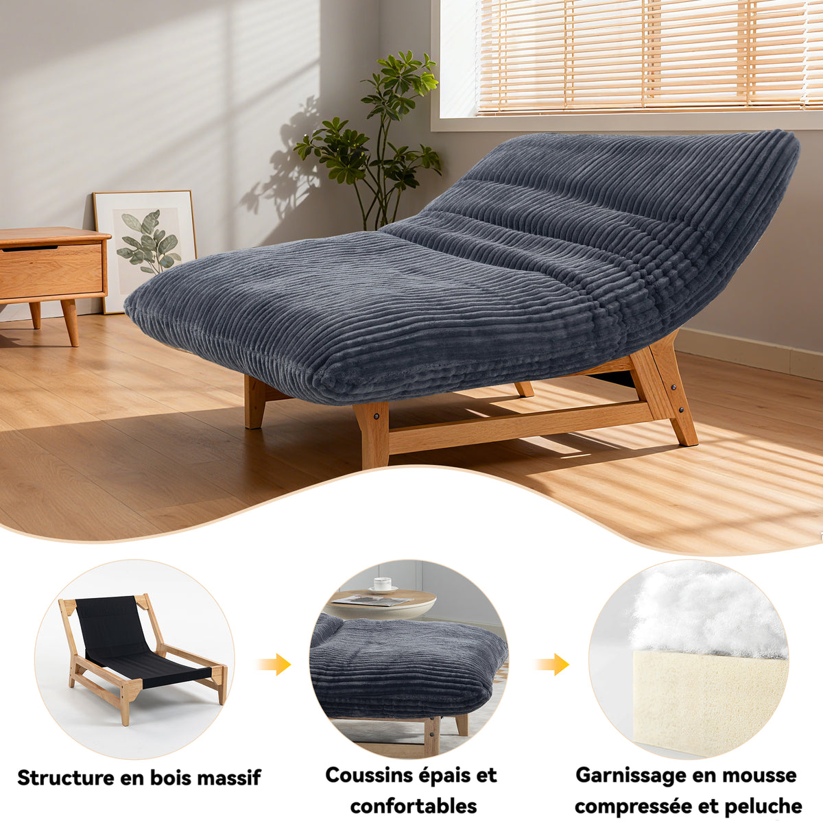 Fauteuil en velours côtelé gris sans accoudoirs