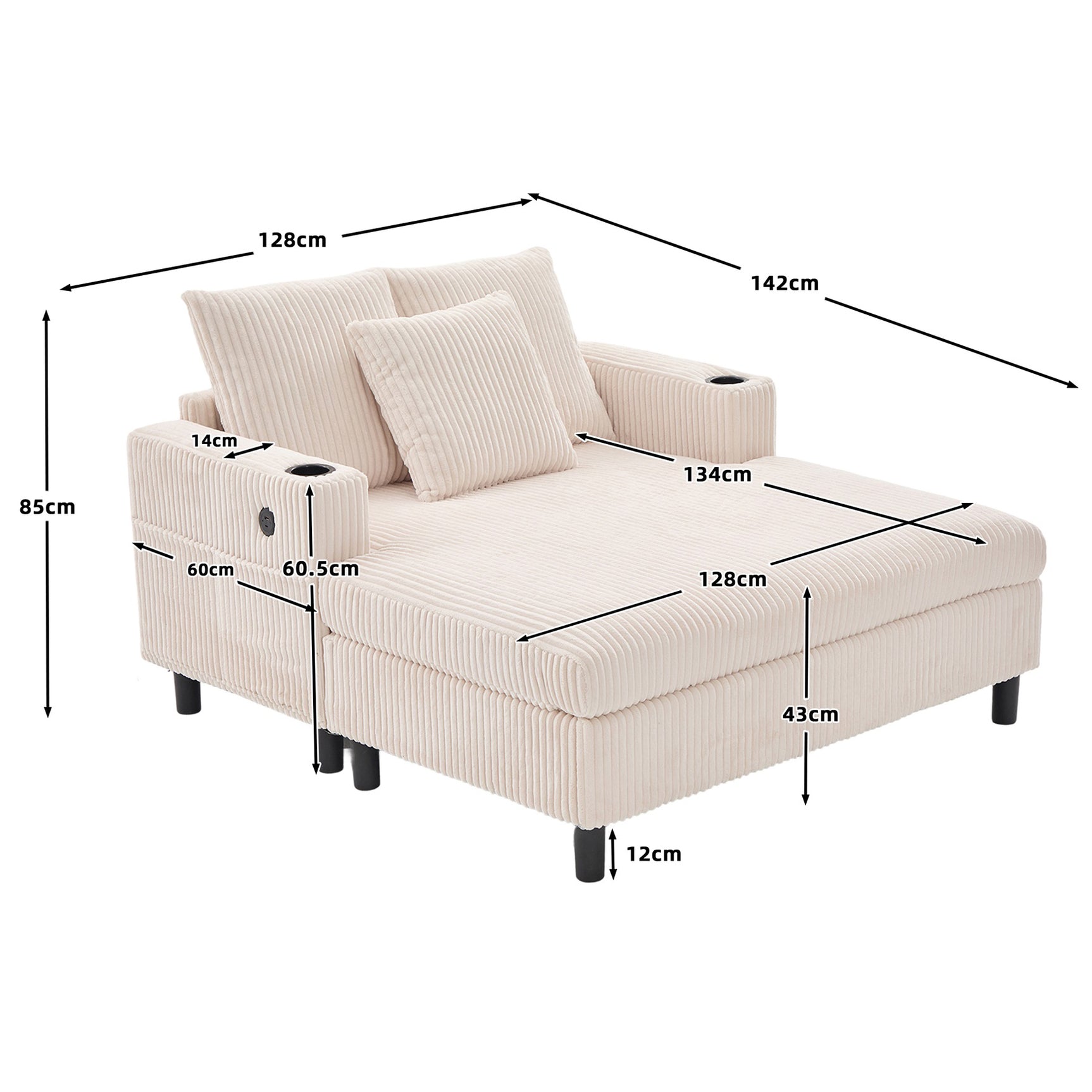 2-Sitzer-Sofa aus beigem Stoff im skandinavischen Stil – AHBARM