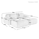 Ensemble de canapés avec accoudoirs incurvés et base antidérapante en tissu velours côtelé doux pour le salon, noir, siège 2 + tabouret 2