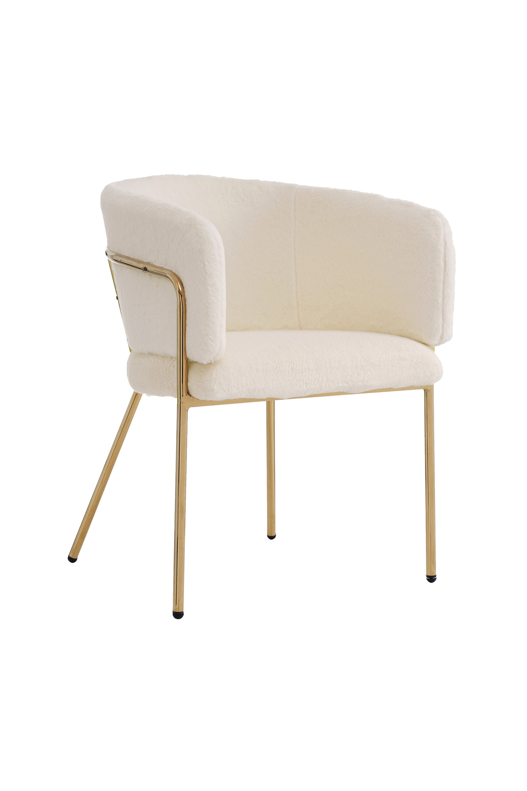 Chaise de loisirs individuelle en imitation de velours de lapin Chaise élégante à quatre pieds en métal beige pour salon chambre à coucher et salle à manger