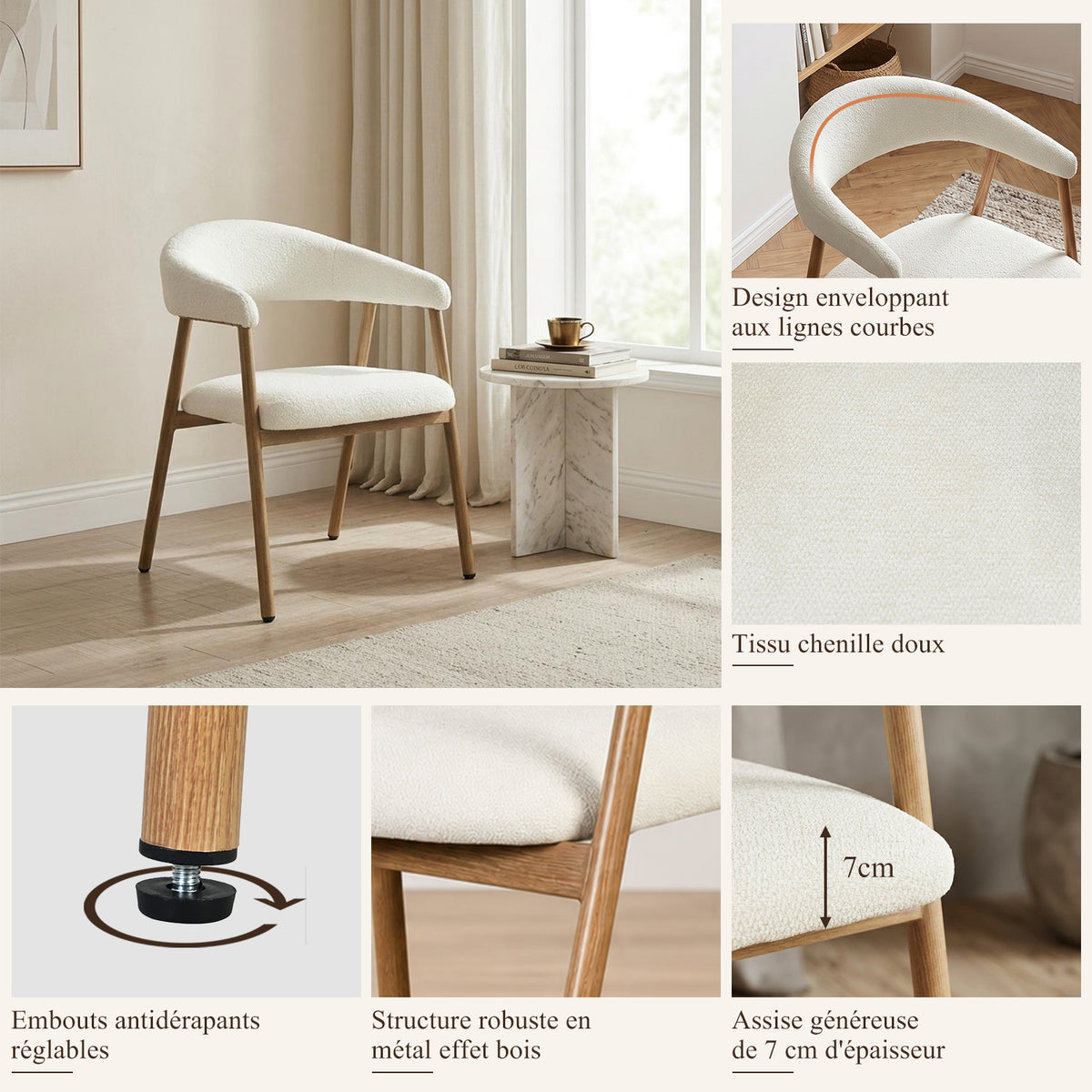 Set von 2 skandinavischen Esszimmer Sesseln mit beige Stoffarmlehnen - Cromwell
