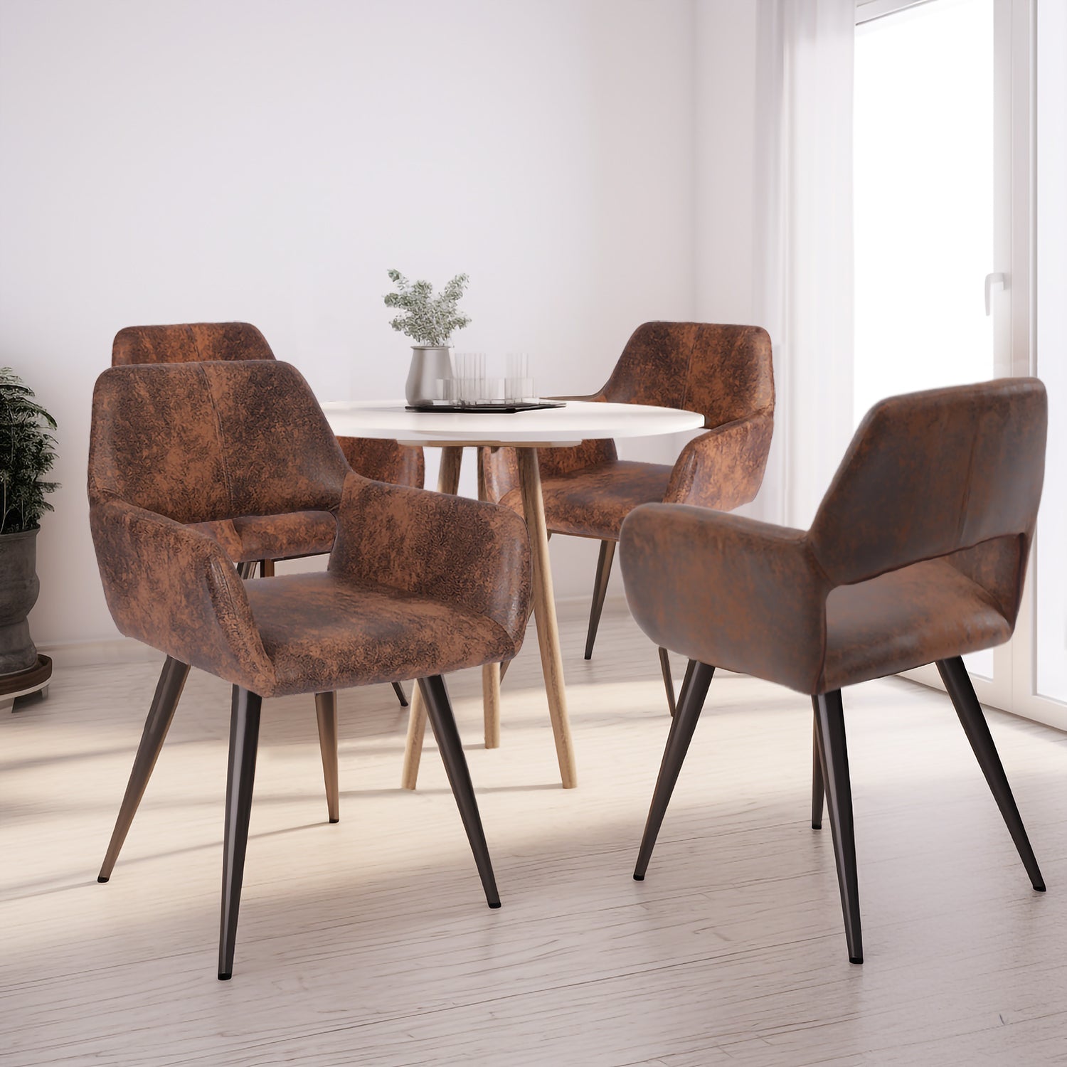 Lot de 6 fauteuils de salle à manger industriels avec accoudoirs en suédine - CROMWELL