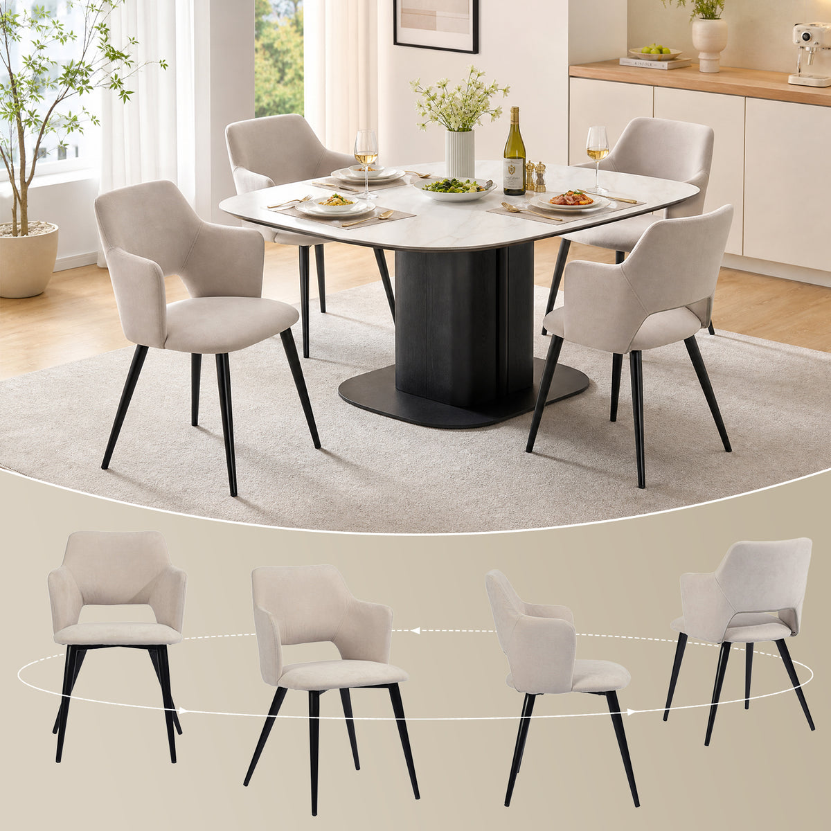 Set von 2 skandinavischen Esszimmer Sesseln mit beige Stoffarmlehnen - Akanji