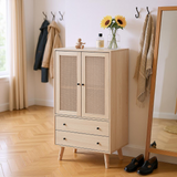 Estilo moderno de buffet de madera con puertas y cajones de ratán - 60 x 40 x 120 cm