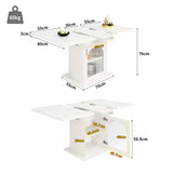 Table à manger télescopique extensible 140×80cm 3 niveaux de rangement portes en verre irisé blanche pour cuisine et salon