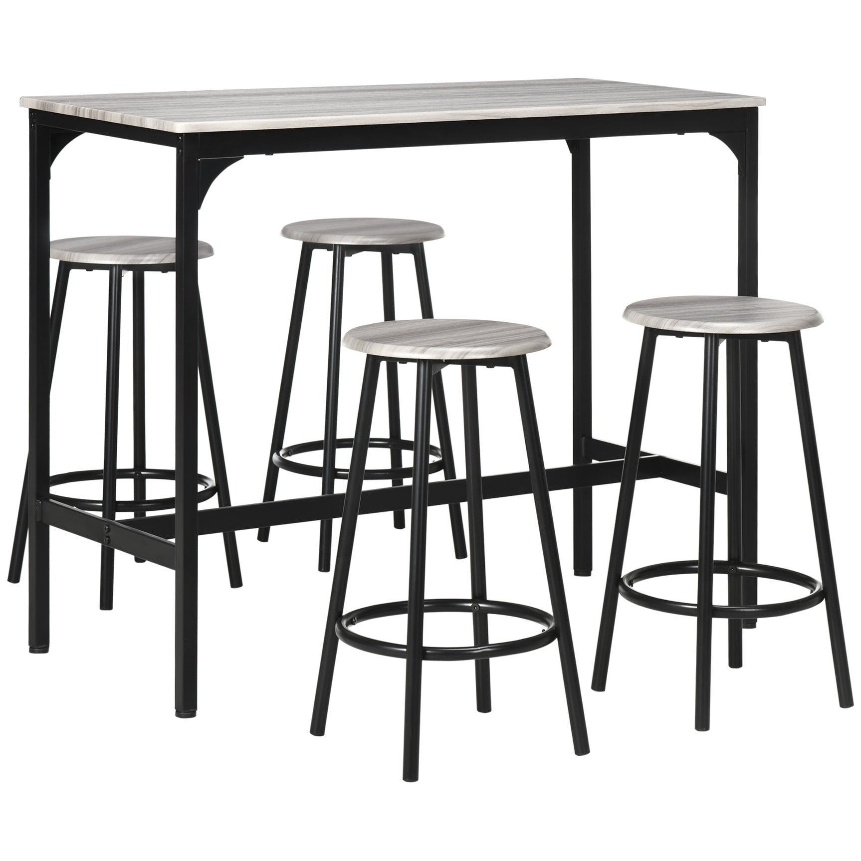 High table set with four Gray Metal Industrial Design Stools