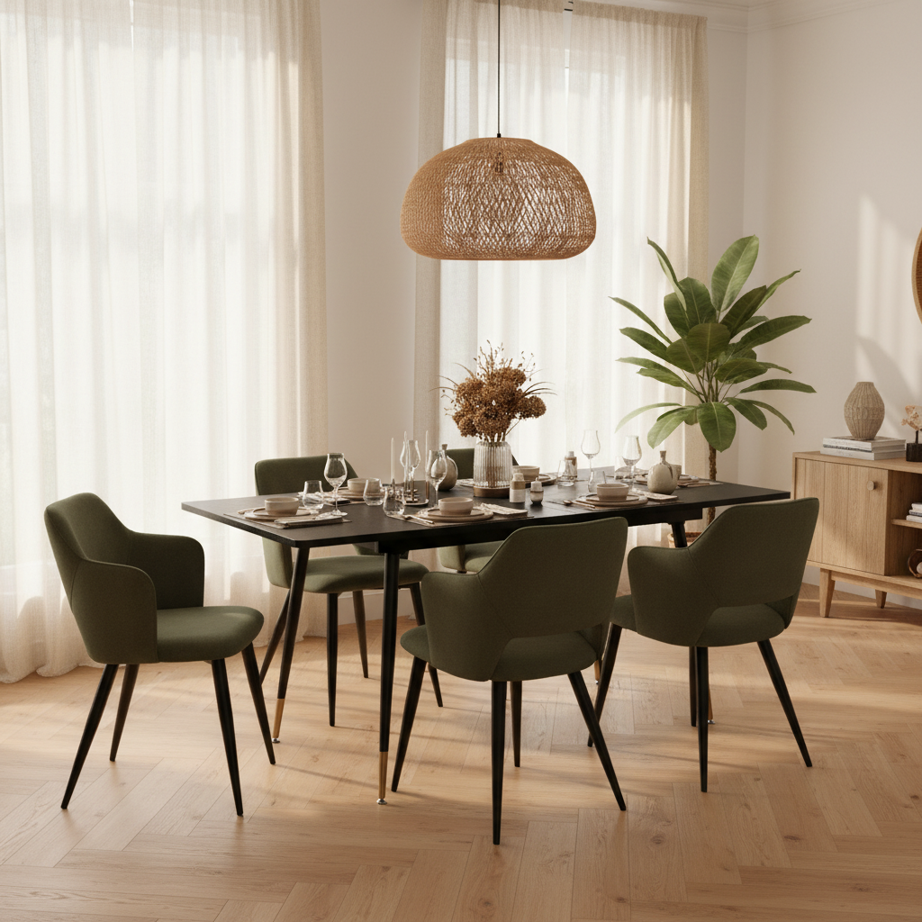 Round Table Table Table Table Timber Ø80 cm with 4 black velvet chairs, modern and comfortable style