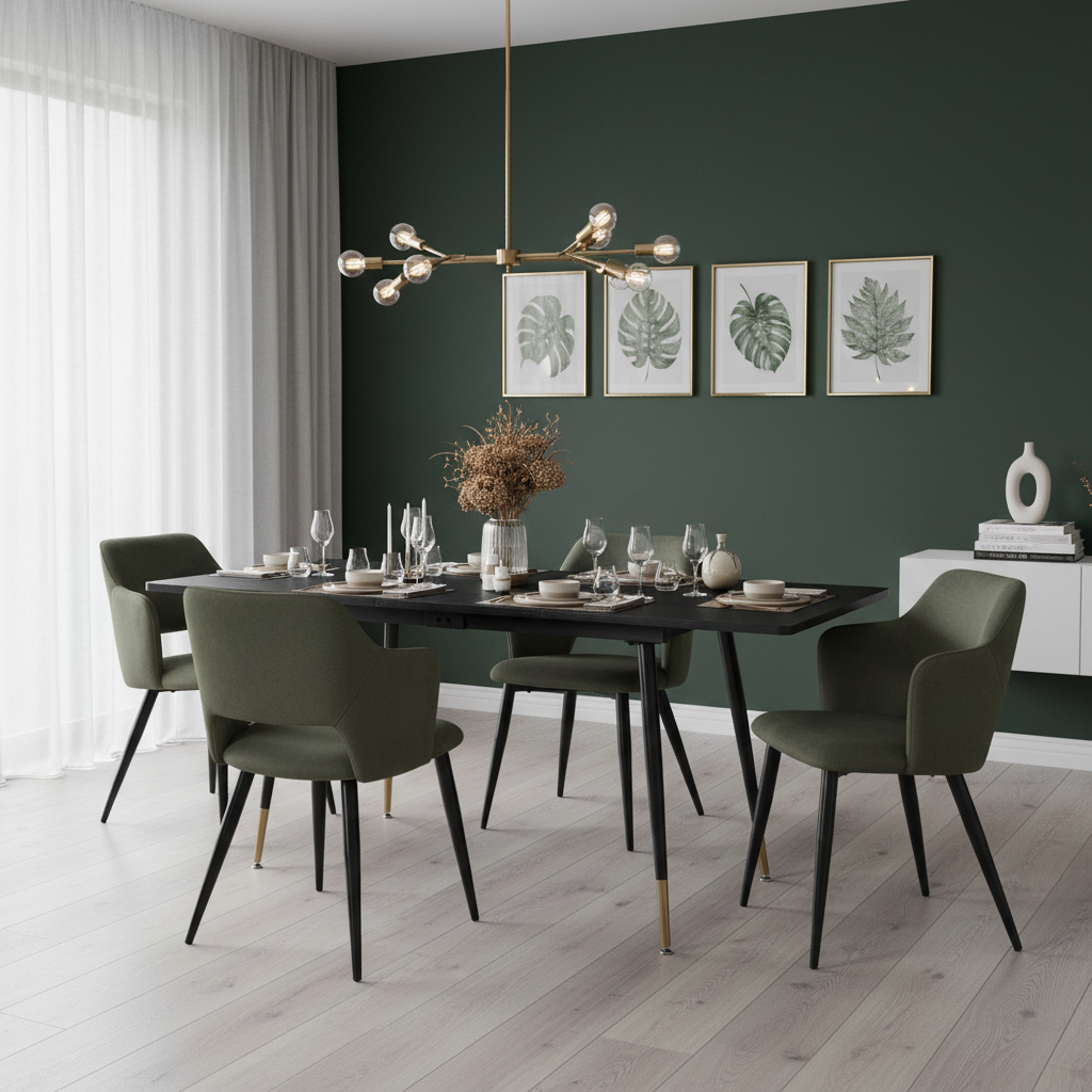 Round Table Table Table Table Timber Ø80 cm with 4 black velvet chairs, modern and comfortable style