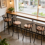 Lot de 4 tabourets de bar industriels pivotants avec dossier en tissu marron - HAILEY 29