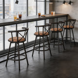 Lot de 4 tabourets de bar industriels pivotants avec dossier en tissu marron - HAILEY 24