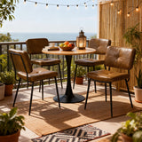 Round Table Table Table Table Timber Ø80 cm with 4 black velvet chairs, modern and comfortable style