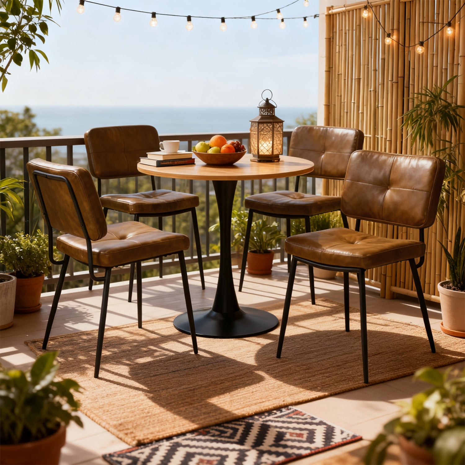 Round Table Table Table Table Timber Ø80 cm with 4 black velvet chairs, modern and comfortable style