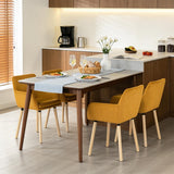 Lot de 4 chaises de salle à manger de style scandinave avec pieds en bois et accoudoirs en velours côtelé jaune - ELIA