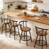 Lot de 4 tabourets de bar industriels pivotants avec dossier en tissu marron - HAILEY 24