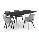 Round Table Table Table Table Timber Ø80 cm with 4 black velvet chairs, modern and comfortable style