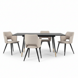 Ensemble de salle à manger comprenant une table extensible et 4 fauteuils avec accoudoirs en tissu beige
