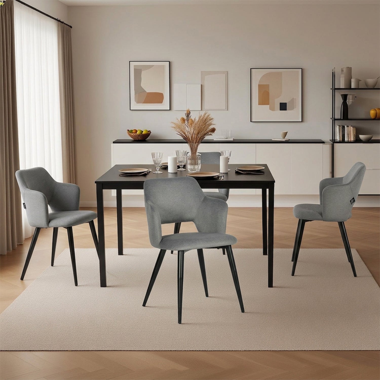 Round Table Table Table Table Timber Ø80 cm with 4 black velvet chairs, modern and comfortable style